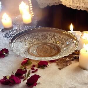 Indiana Tiara Sandwich 8.5" Oval Clear Glass Serving Bowl Ornate Floral